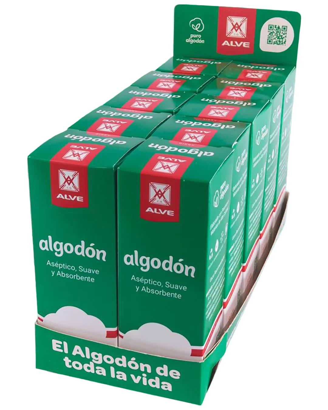 Pack x 10 Estuches de Algodón ALVE 25 g + Display